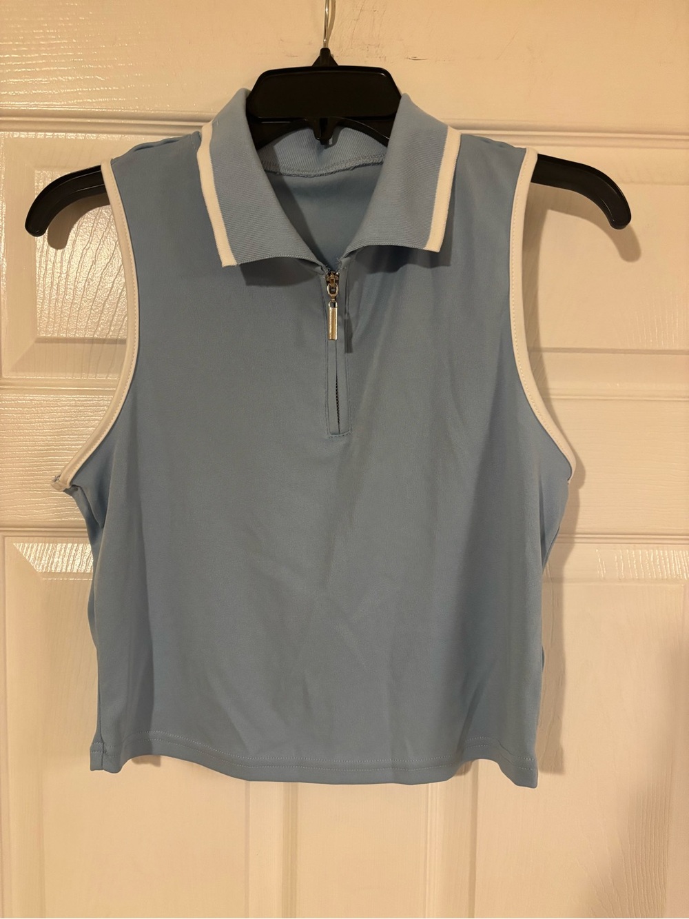 Sleeveless Light Blue Polo Tank with White Trim